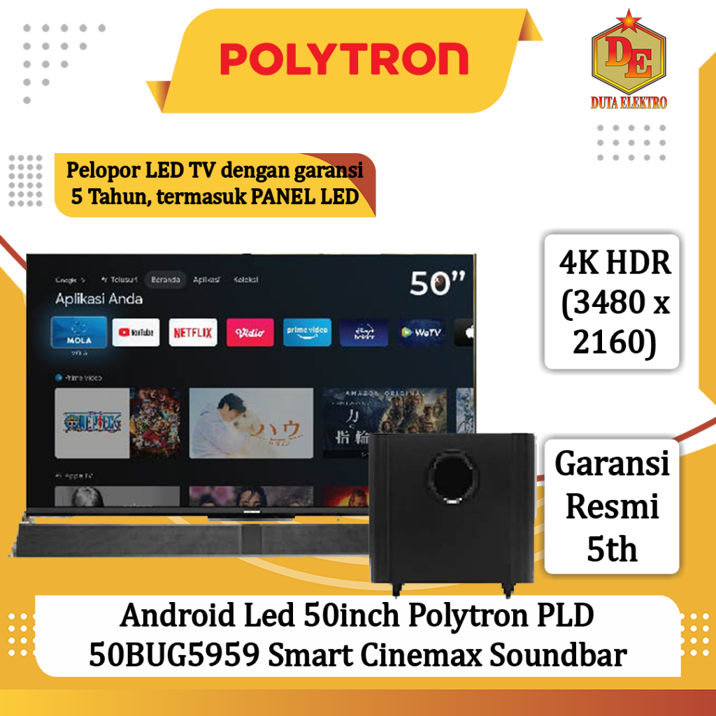 Android Led 50inch Polytron PLD 50 BUG 5959 Smart Cinemax Soundbar TV