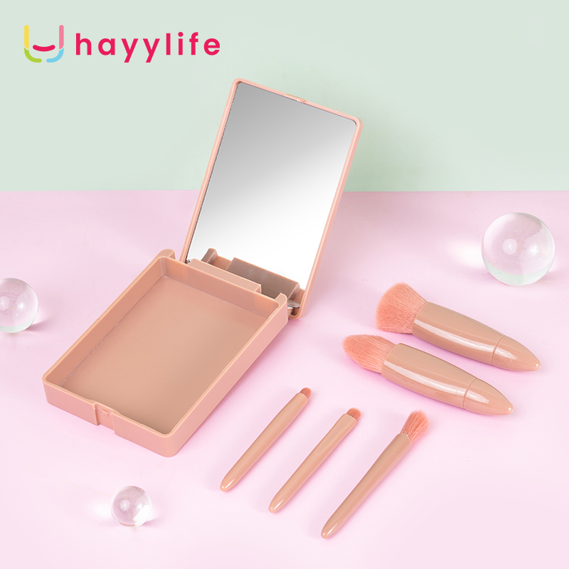 Sooka Mini Make Up Brush Portable Set Isi 5 Pcs Kuas Lembut Brush Powder Foundation Waterproof Dilengkapi Dengan Cermin HL-BCB782