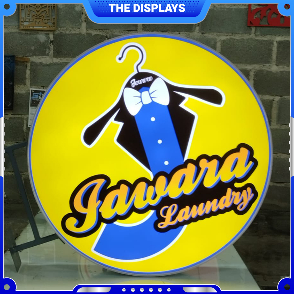 Custom Neon Box Bulat 30cm 2 Muka | Sign Box LED PVC Acrylic Free Power Supply