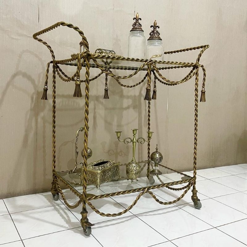 Trolley Susun Mewah Meja Susun vintage Kaca Trolley Susun vintage antik Trolly vintage Trolley Meja 