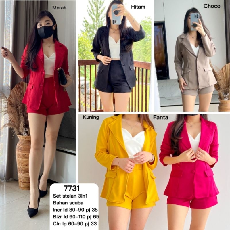 Setelan Blazer Celana Pendek + Iner Scuba 7731