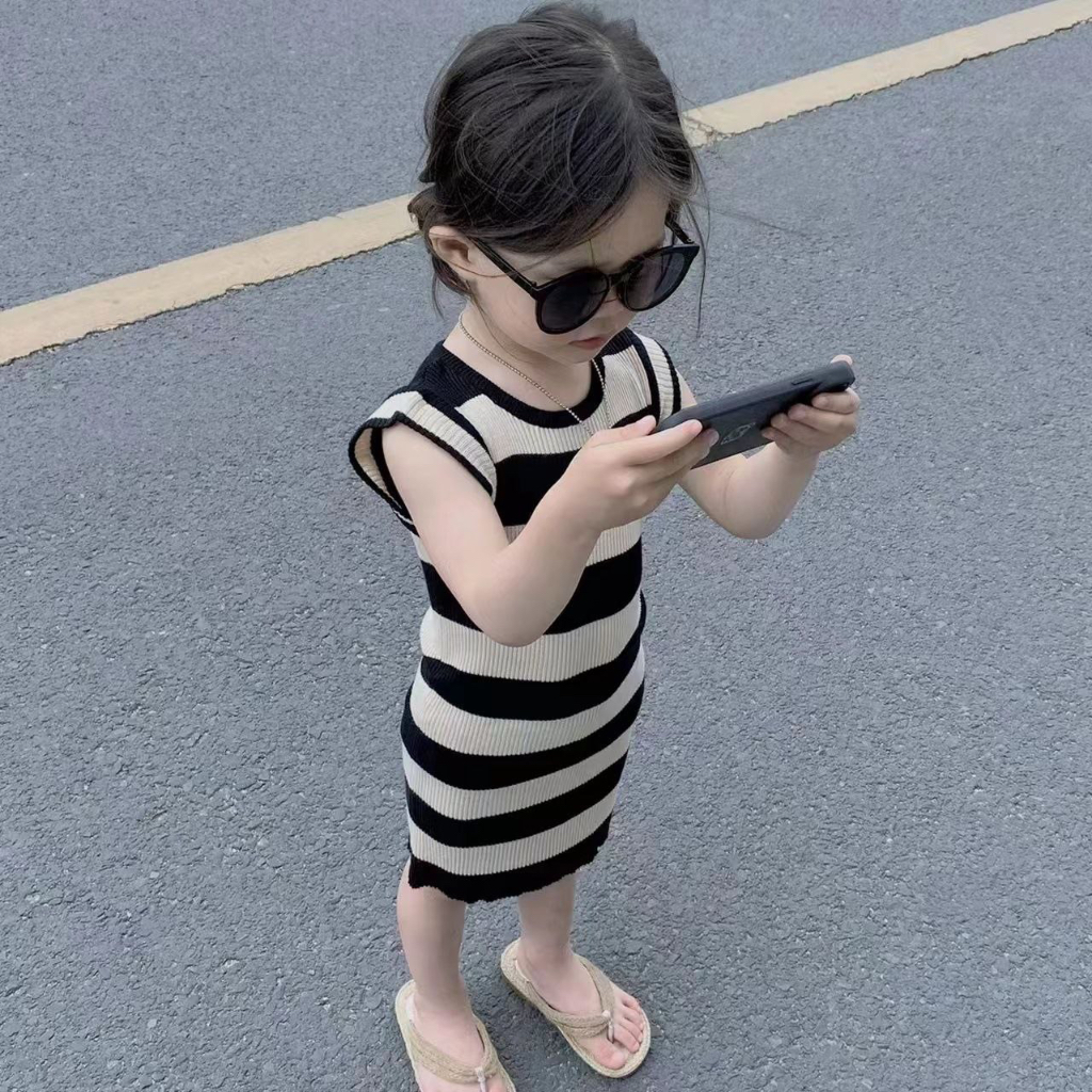 [JEWELS KIDS] KATHY STRIPE MIDI DRESS/DRESS MIDI ANAK KOREA IMPORT/DRESS ANAK 2-6 TAHUN KNIT/ LITTLE