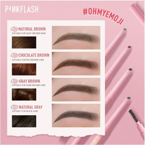 PINKFLASH Eyebrow Pencil Tahan Air Ujung pensil yang dapat Pigmen Pensil Alis waterproof