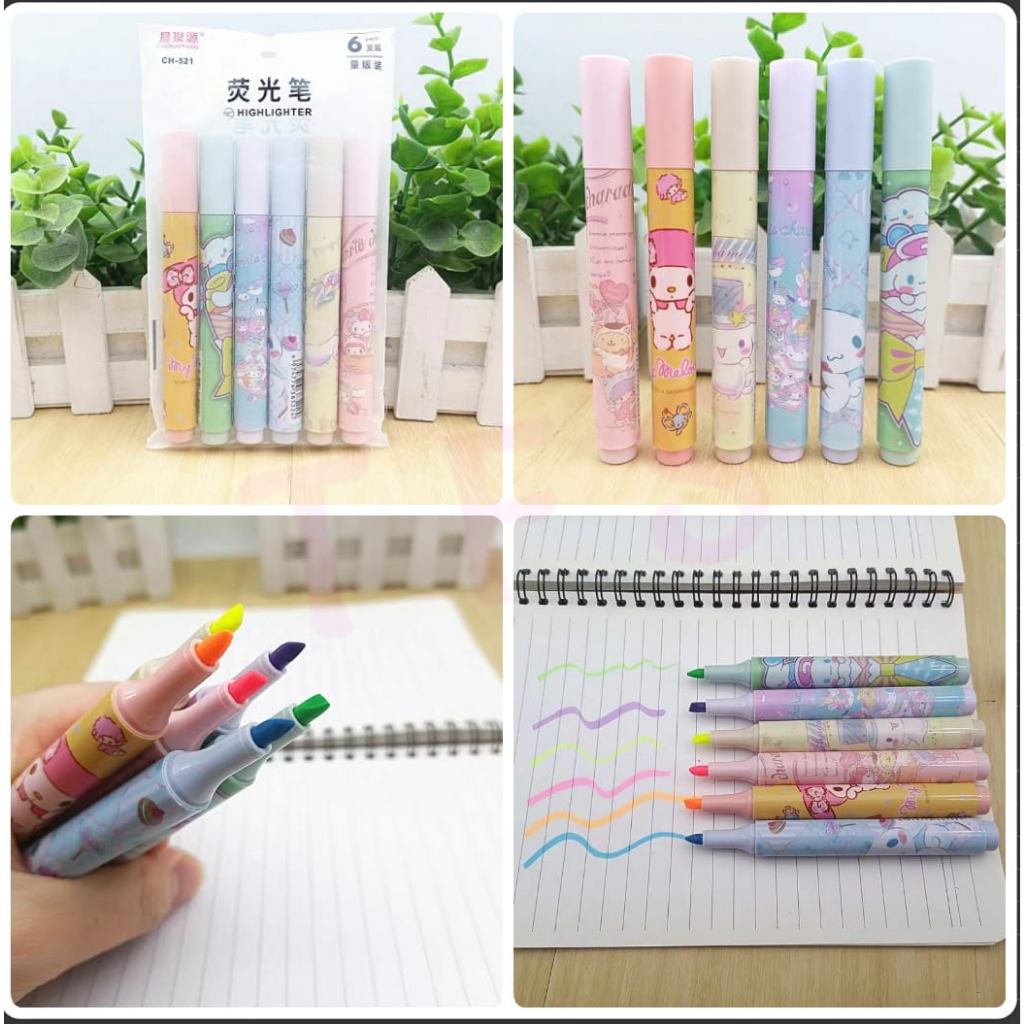 

( ^ ω ^ )✧-EI Stabilo isi 6 | stabilo anak sekolah SD SMP SMA | highlighter sanrio lucu