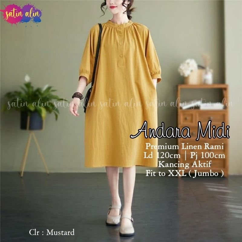 dress wanita andara midi by Satin alin