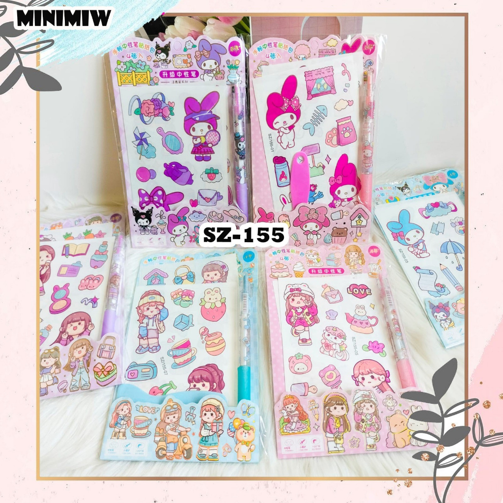 

PAKET 4 Lembar Sticker + Perata Stiker dan Pulpen Kode SZ-155 DIY Daily Manual Cute Pattern Decorative Tape Sticker Gift KADO UNIK STATIONERY Termurah