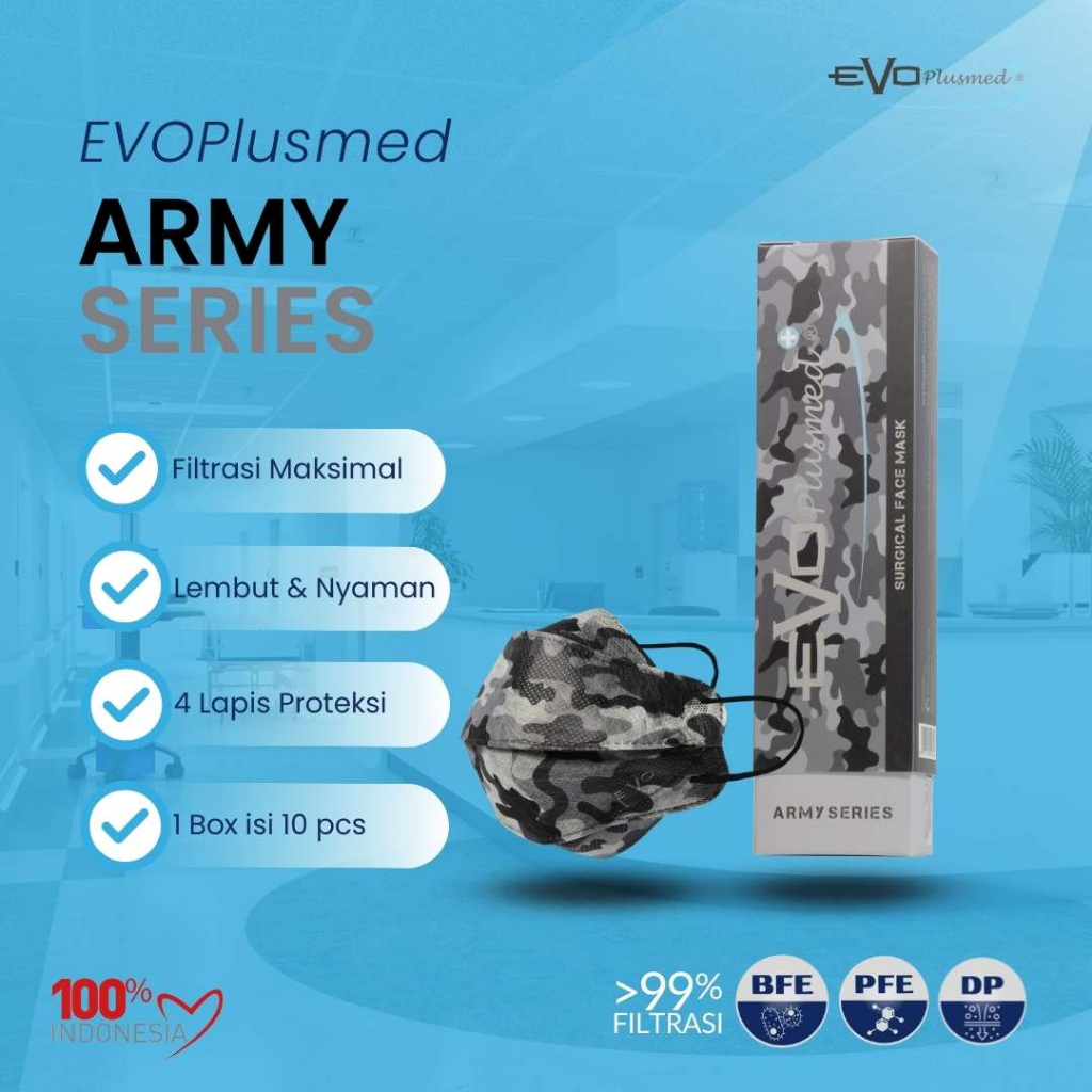 EVO Plusmed Masker Medis Camo 4ply EVO Plusmed 4D Army Series