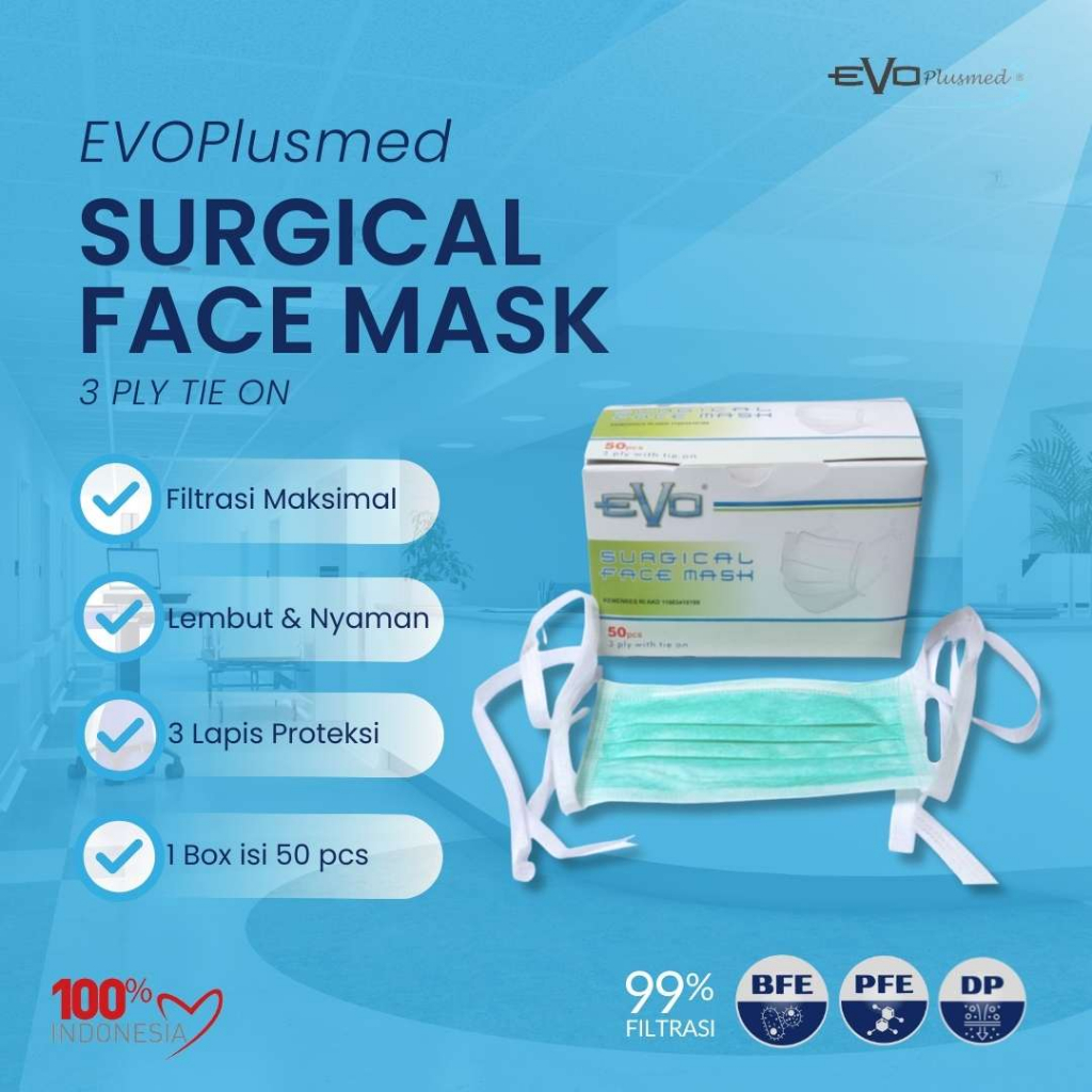 Evo Plusmed Masker Surgical Face Mask Tie On Box