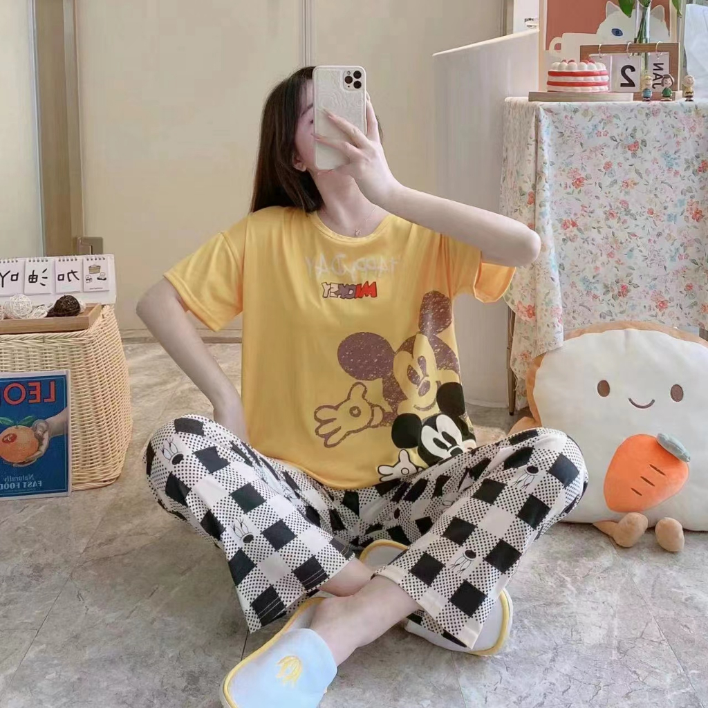 Piyama Wanita Dewasa Model Kancing Depan Mewah B4 Lengan Pendek Celana Panjang Import High Quality Sleepwear