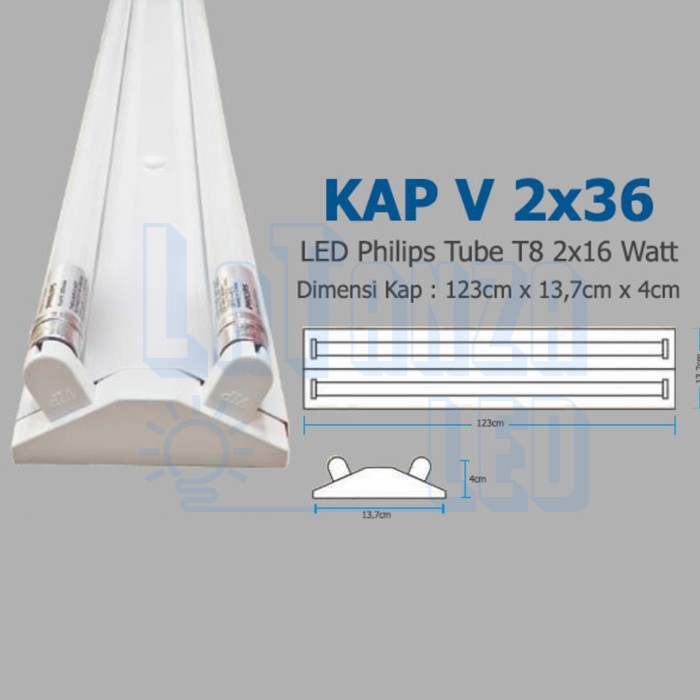 Kap Lampu V / Kap V Lampu TL 2x36 Watt Lokal Komplit Lampu LED