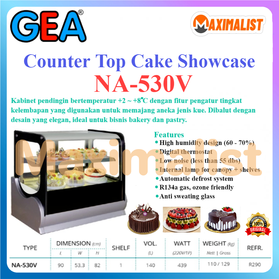 GEA NA-530V NA-540V NA-550V Counter Top Cake Showcase / Showcase Untuk Memajang Kue / Showcase Kue K