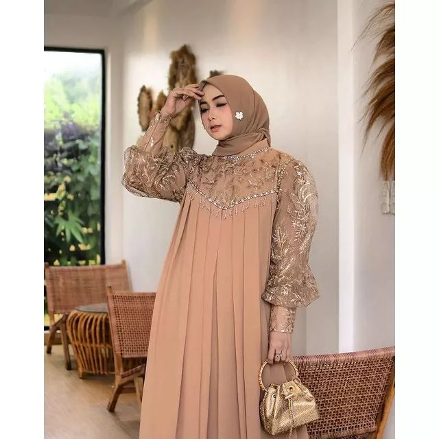 Gamis Terbaru SHEENA DRESS BAHAN CERUTY BABYDOLL MIX BRUAT APIKASI PAYET UKURAN LD 100 - 120 CM PJ 138 CM Gamis wanita terbaru 2023 Dress wanita kekinian Maxy dress wanita jumbo Pakaian muslim wanita Fahion muslim modern