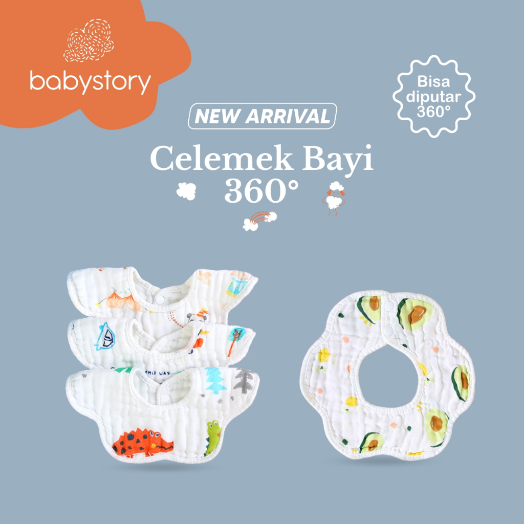 Bib Bayi Celemek Bayi Bahan Katun Halus Lembut Motif Lucu Bisa Diputar 360°