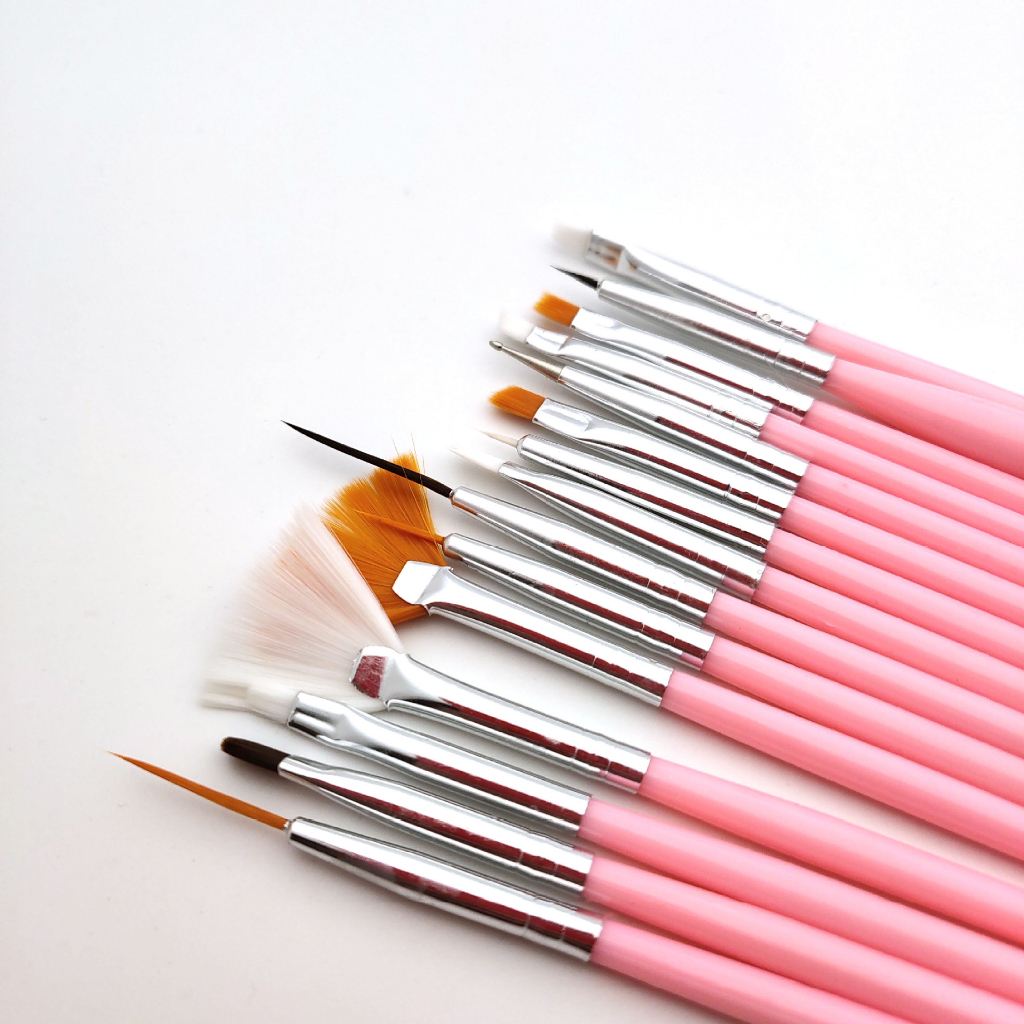 Kuas Kutek Kuku Brush Nail Art Dotting Tools 15 PCS - N1800 - 7RHR8FPN Pink