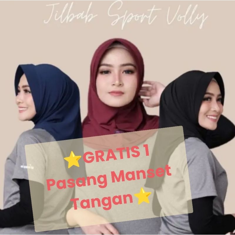 jilbab sport/hijab instan + 1 pasang manset