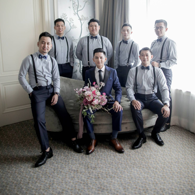 Groomsmen Seragam Kemeja Pria Lengan Panjang