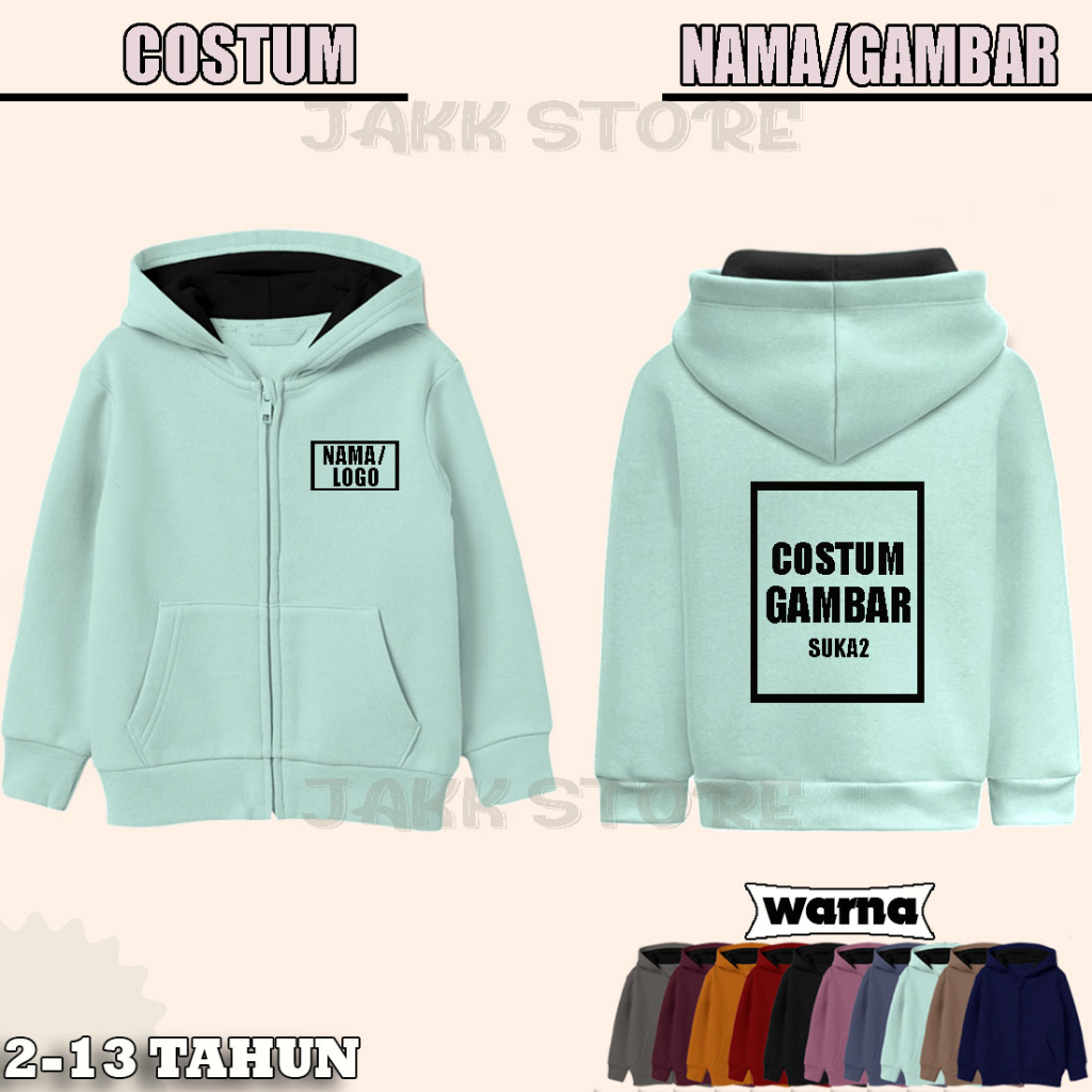 Jaket Resleting Custom Anak Laki Laki Perempuan Usia 2 3 4 5 6 7 8 9 10 11 12 13 Tahun / Sweater Hoodie Zipper Anak Terbaru