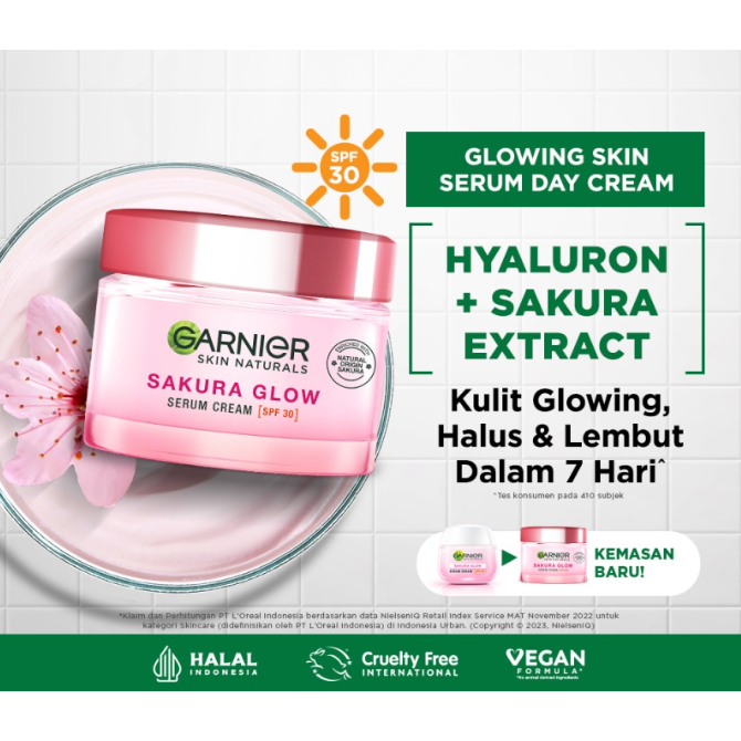 Garnier Sakura Glow Kit Day &amp; Night Cream - Moisturizer Skincare Krim Siang Malam (Light complete)