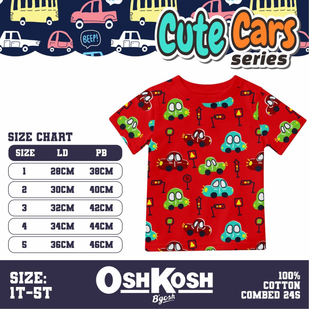 0shkosh Kaos Baby Cars Kaos Anak Usia 1 Sd 5 Tahun -KBS