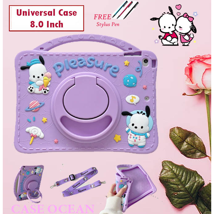 Olike EduTab Edu Tab E1 8 Soft Case  SoftCase Anak Kids Pocha Dog Slot Pen Holder Lilac Casing Cover