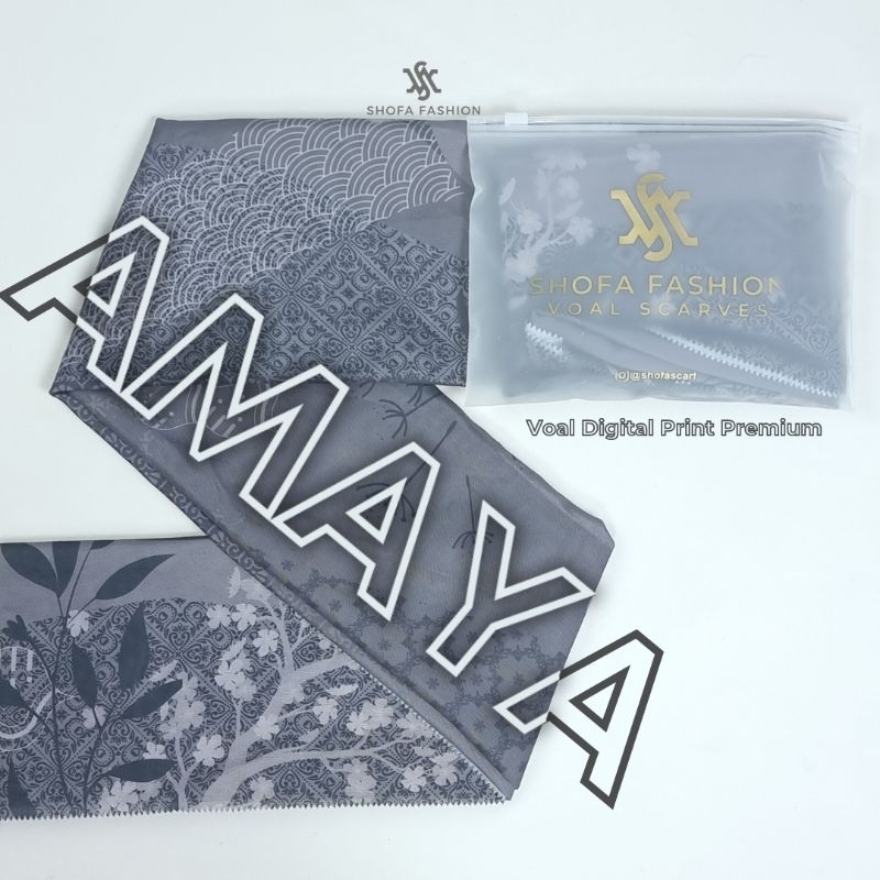 Shofa Fashion-Amaya Series Hijab segi empat Voal motif digital printing oirin Ziperlock