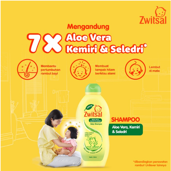 ORIGINAL ZWITSAL Baby Natural Shampoo Aloe Vera, Kemiri, Seledri 100ml / Sampo Bayi / LEDI MART