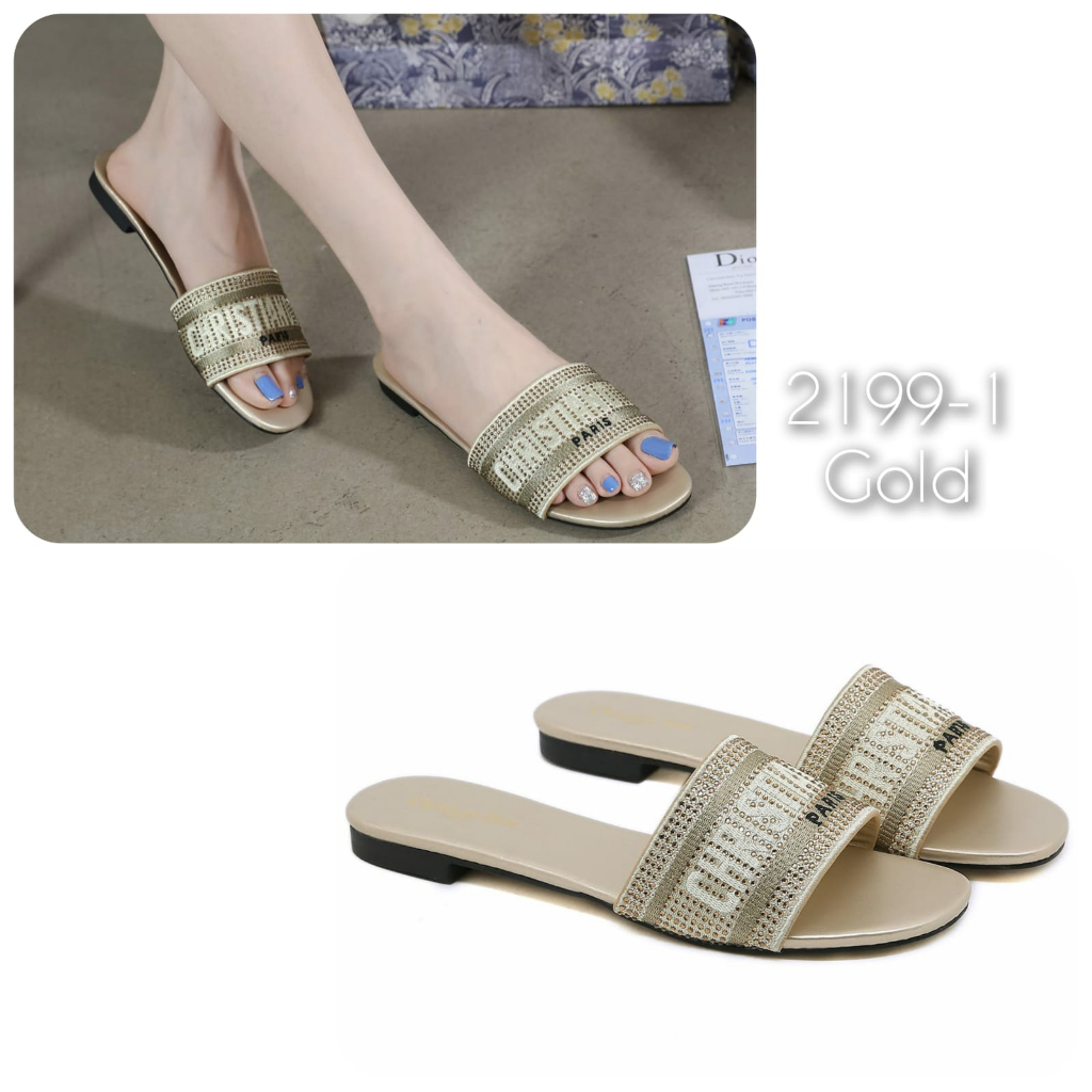 New Arrival Sandal Wanita IMPORT SET Slipper Slop Flat Nyaman Manik2 Kode : 2199-1