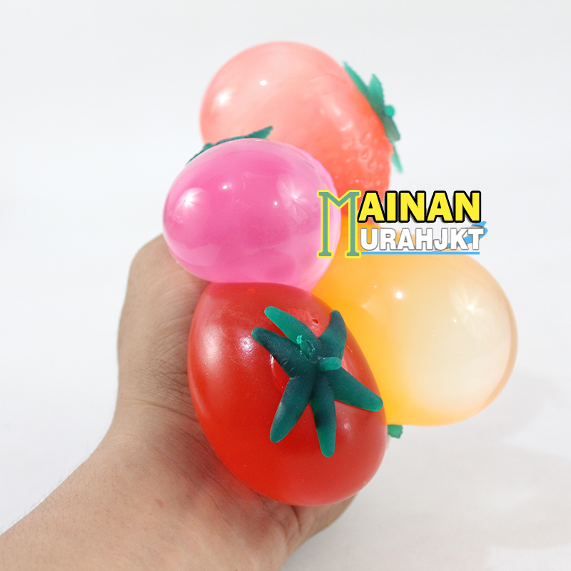 MAINAN ANAK SQUISHY BUAH BUAHAN STRAWBERY TOMAT STRESS BALL SMASH WATER BALL BUAH