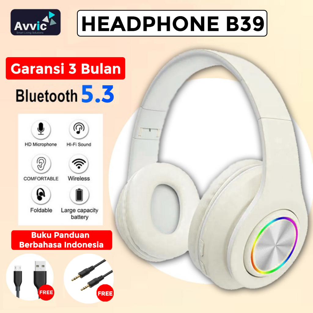Hot Deals Big Promo Avvic B39 Headphone Bluetooth 5.3 Wireless Headset Bando Mono Bass Hifi Sound
