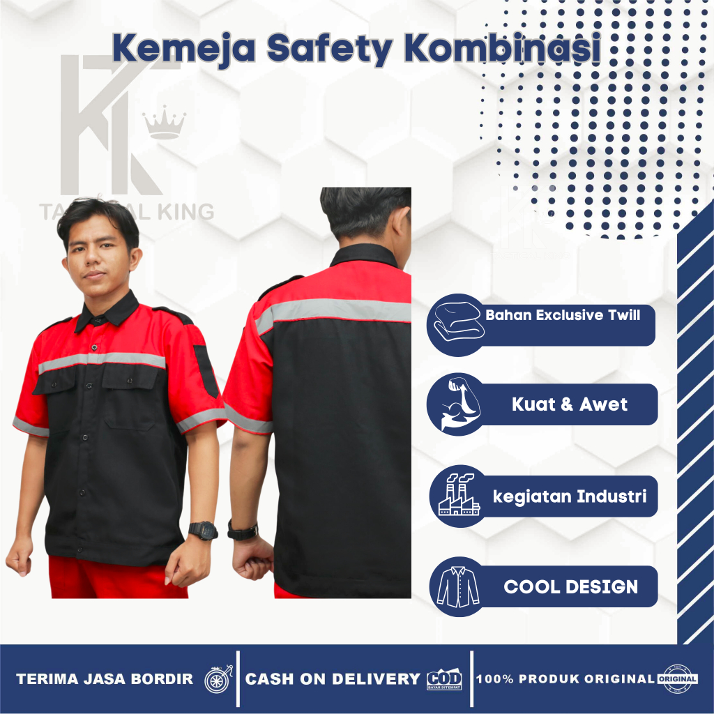 Kemeja Safety Pria/Atasan Wearpack Kombinasi/Kemeja Safety Lengan Pendek