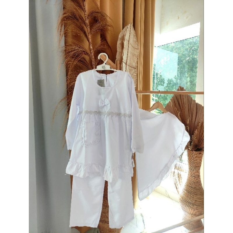 Setelan putih anak/ Gamis putih murah/ Gamis putih anak/setelan gamis putih