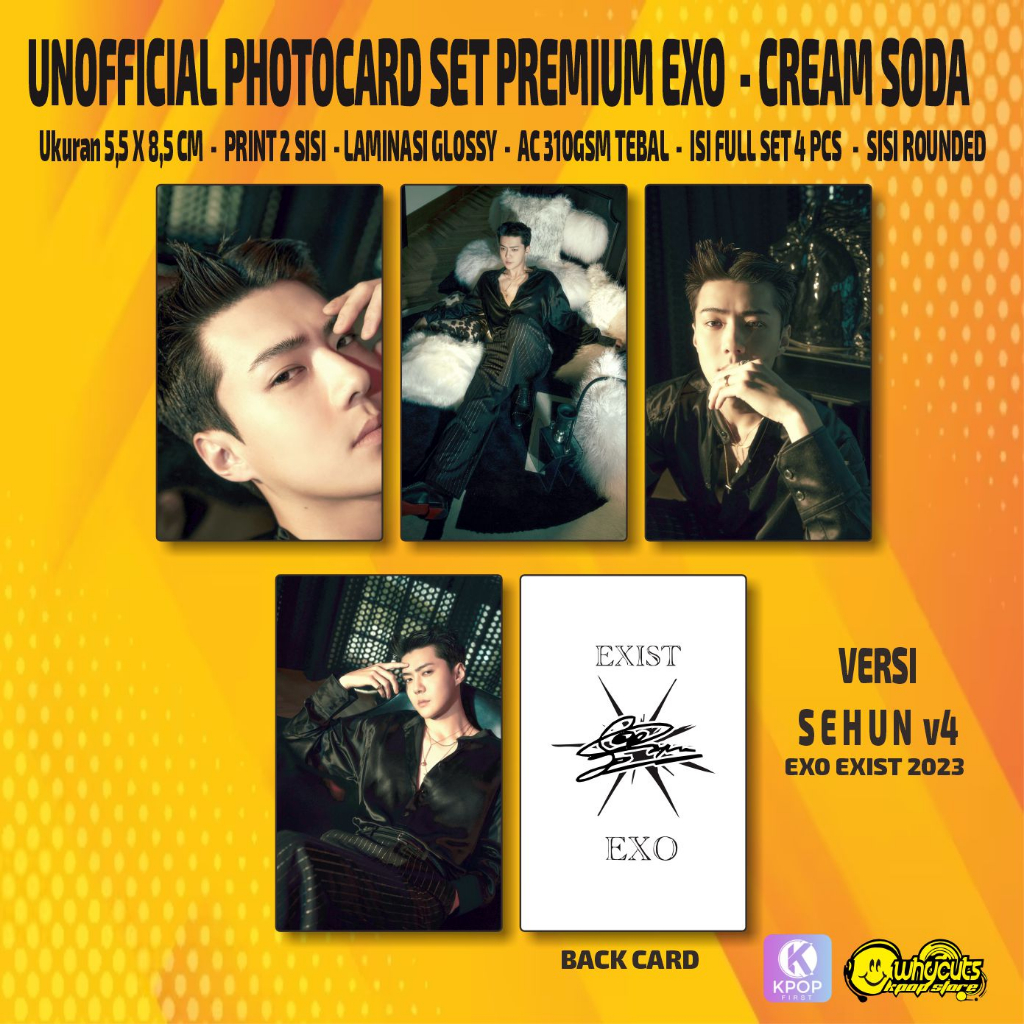 Unofficial Photocard Set Premium EXO Cream Soda / Print 2 sisi laminasi glossy / anti air