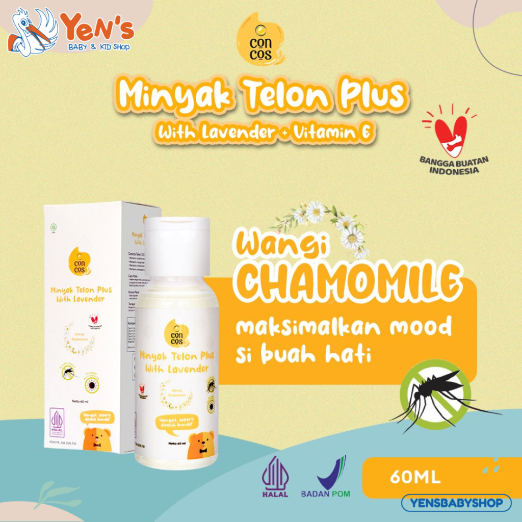 Concos Minyak Telon Plus With Lavender Aroma Chamomile 60 ML / Telon Lavender Vitamin E / Minyak Telon Bayi Anti Nyamuk