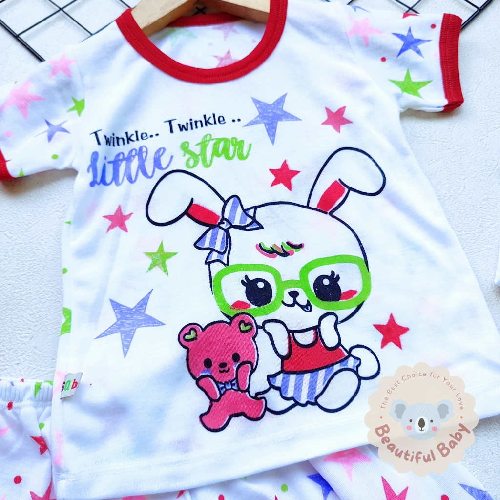 Baby.ou - Setelan Baju Bayi Lengan Pendek Celana Pendek Motif Little Star / Setelan Harian Bayi / Kaos Oblong Bayi &amp; Anak Kancing Pundak