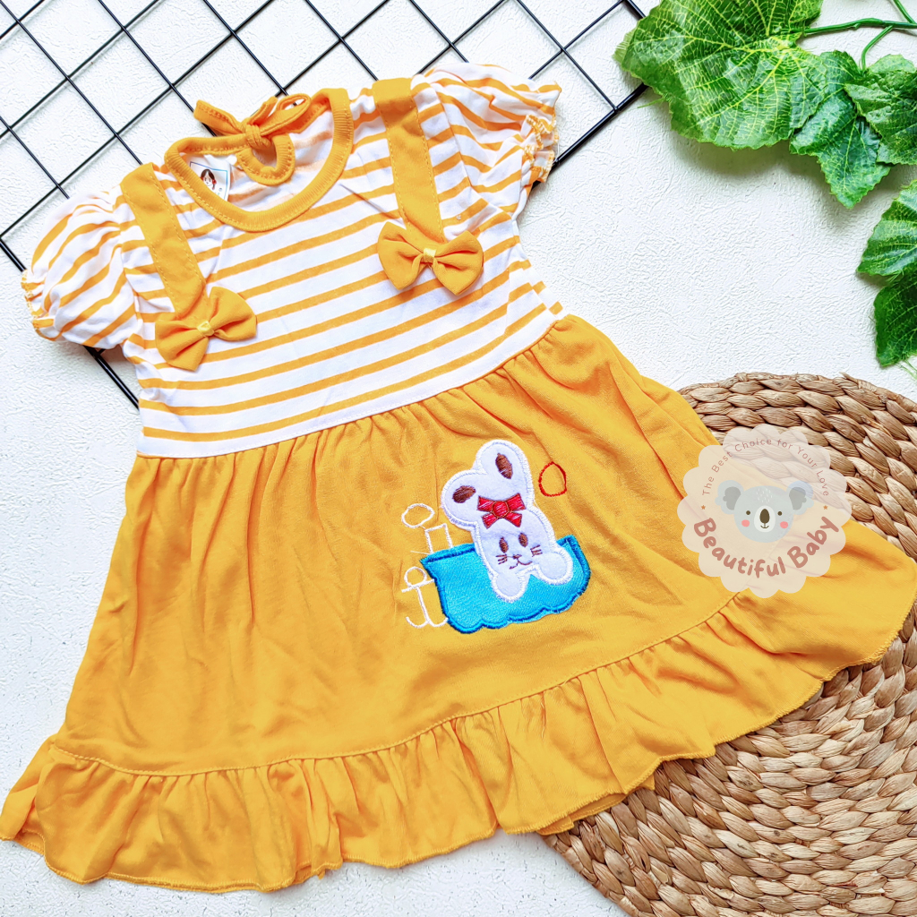 Dress Bayi Perempuan Motif Boneka Garis / Rok Baju Bayi Perempuan  Merk Syifana / Baju Bayi Perempuan/ Baby.ou