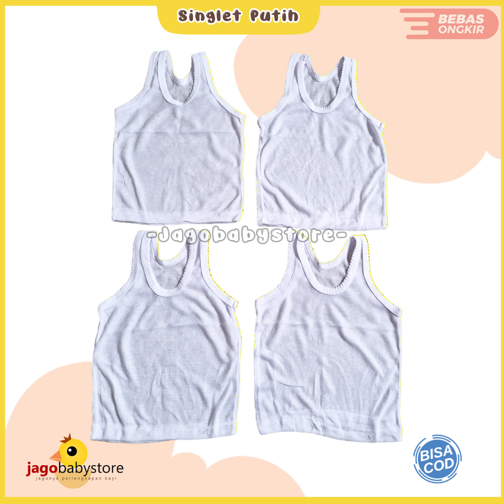 1 Lusin (12 Pcs) Baju Dalam Bayi Baju Singlet Bayi Putih New Born