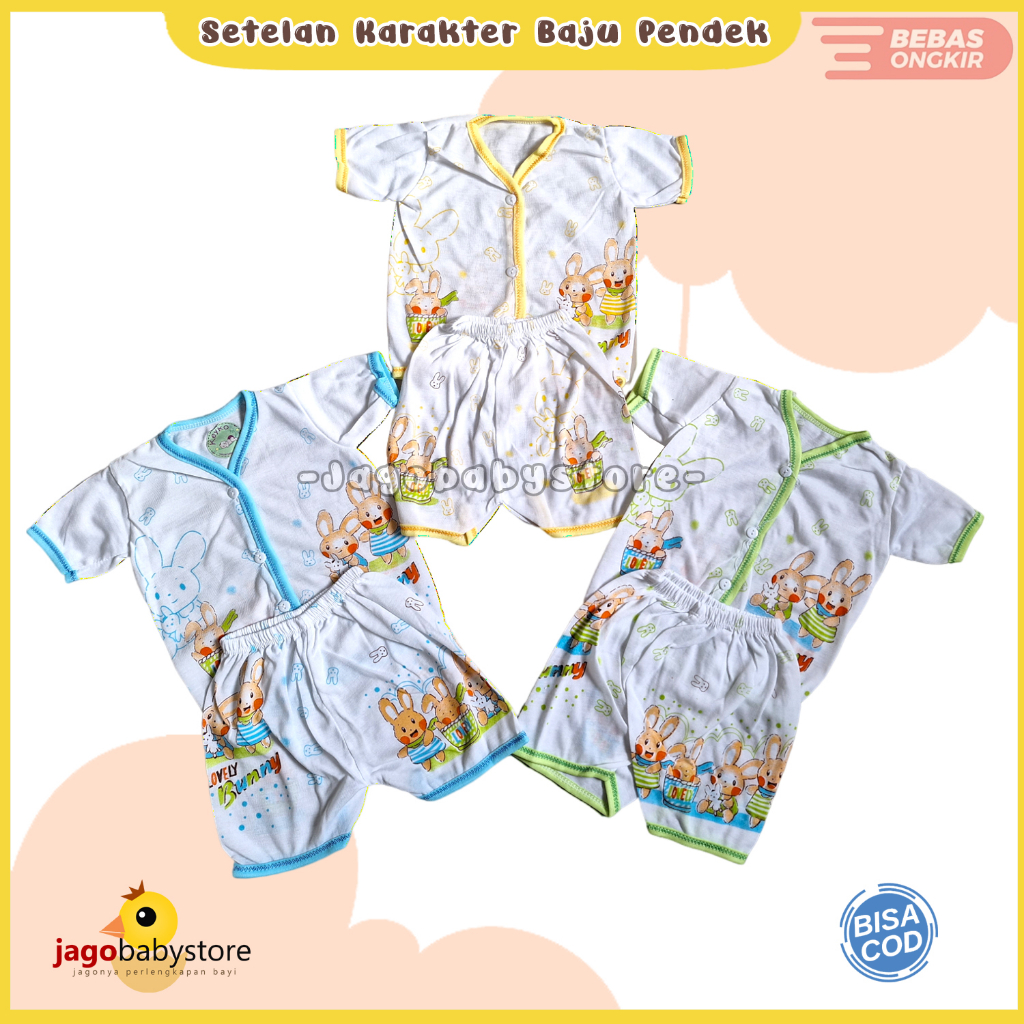 3 Setel Baju Lengan Pendek Dan Celana Pendek Bayi Karakter