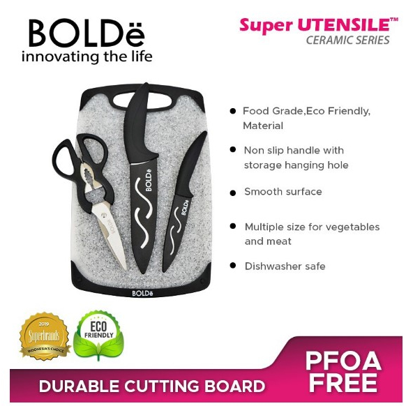 BOLDe Talenan Telenan Pisau Gunting Dapur Set - Ceramic Cutting Board Super Utensil 3+1 Pcs