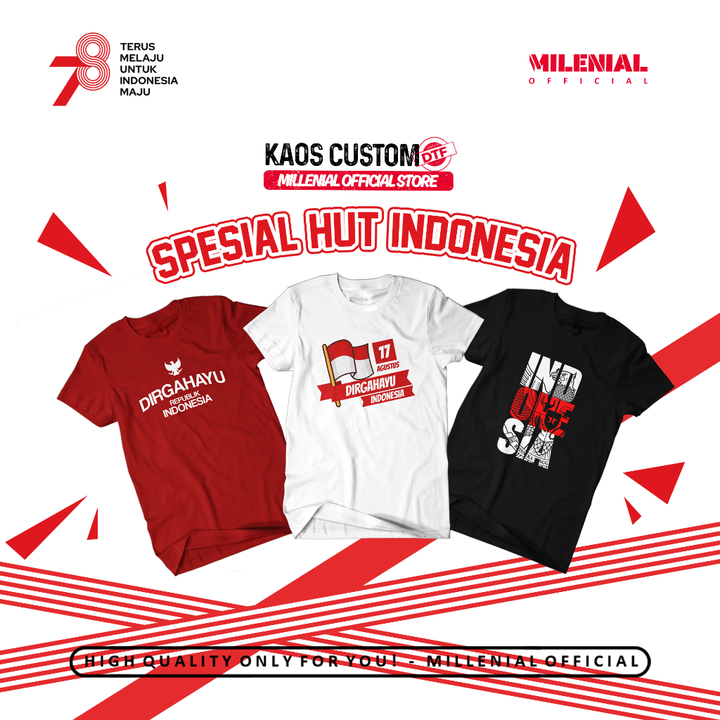 KAOS SERAGAM MERAH PUTIH DIRGAHAYU 17 AGUSTUSAN PRIA DAN WANITA