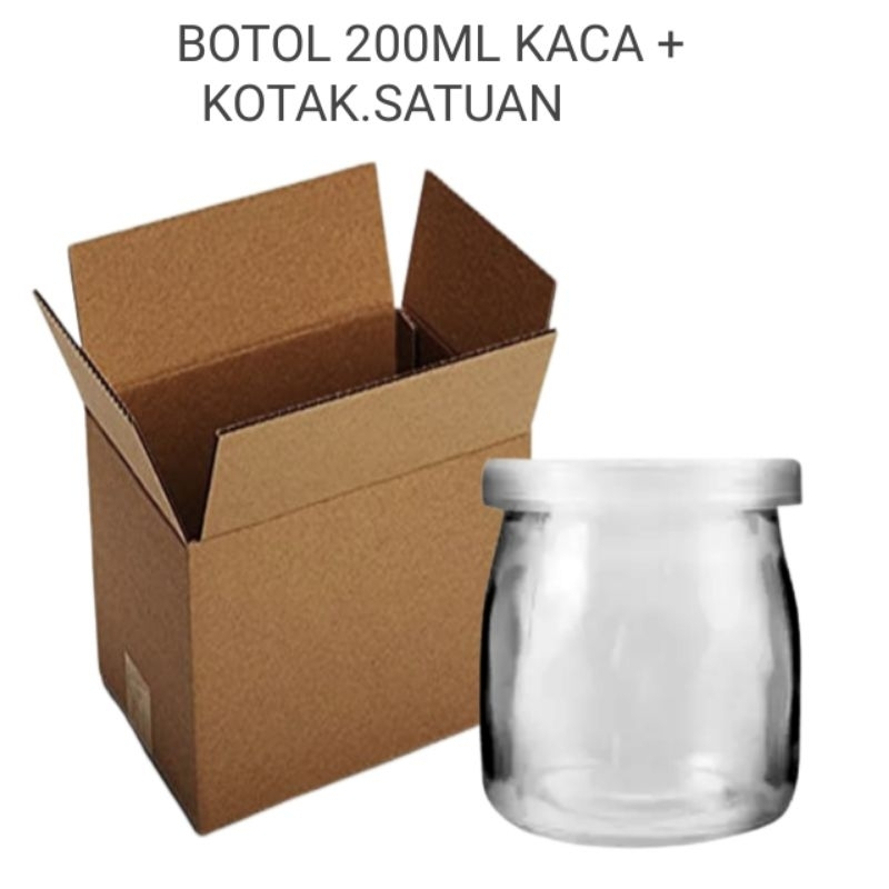 200ml Botol Puding Kaca Tutup Plastik / Botol Kaca + tutup silicone plastik putih 200ml /Botol Jar Toples Kaca/Glass Jar 200ml +BOTOL KACA PUDING 200 ML