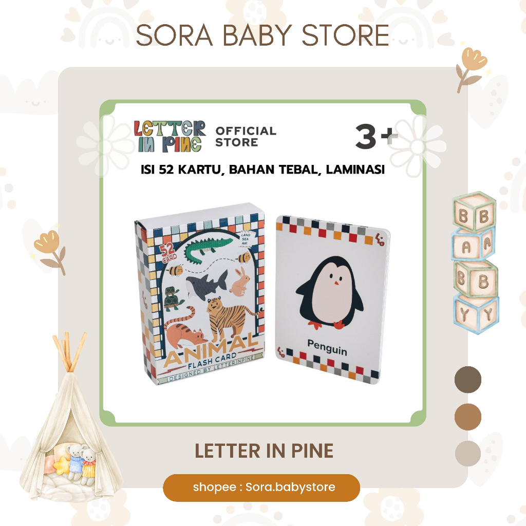 LETTER IN PINE - FLASH CARD ANIMAL - ISI 52 KARTU - Kartu Edukasi - Mainan Kartu Belajar Anak