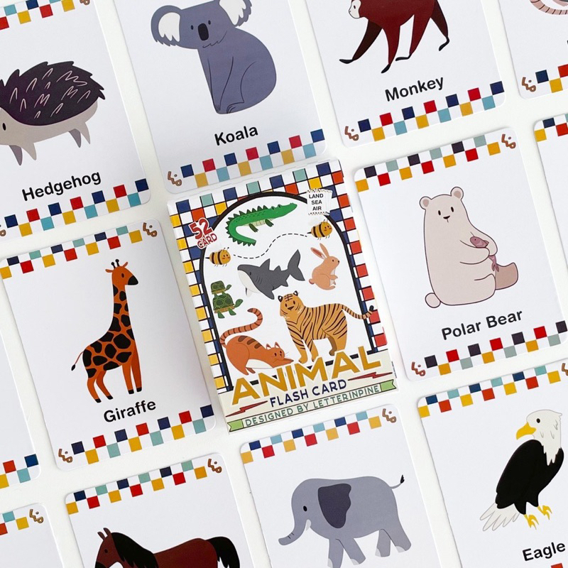 LETTER IN PINE - FLASH CARD ANIMAL - ISI 52 KARTU - Kartu Edukasi - Mainan Kartu Belajar Anak