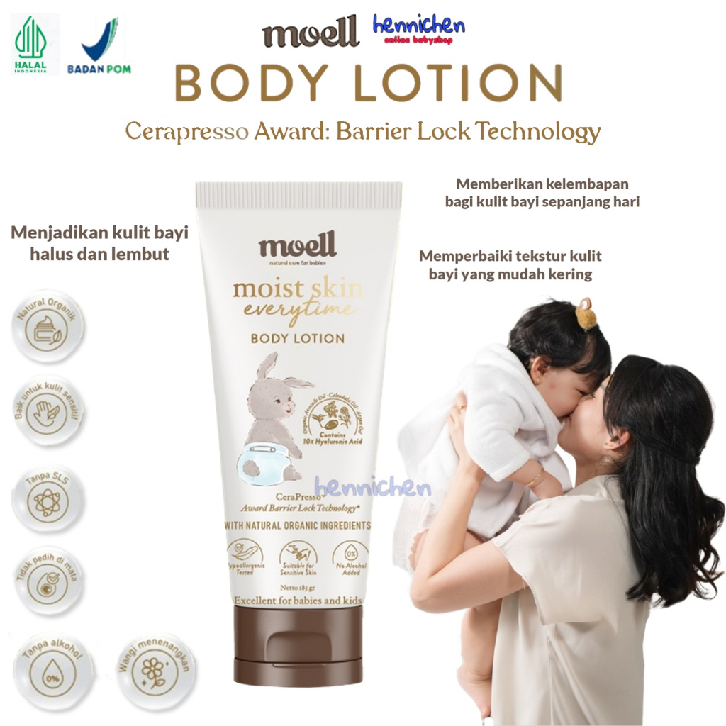 Moell Moist Skin Everytime 185gr / body lotion bayi / natural organic / lotion pelembab kulit baby / aman utk kulit sensitif