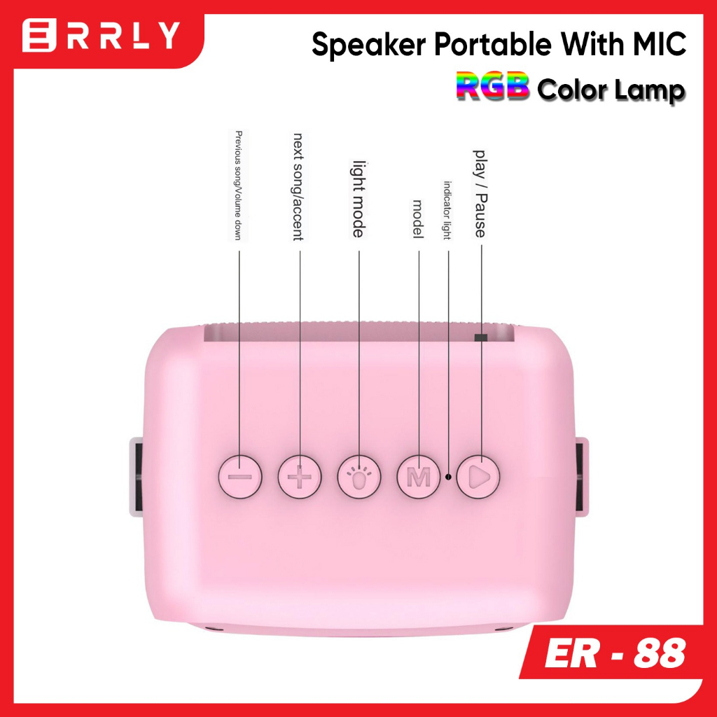 ERRLY ER-88 Speaker Bluetooth Microphone ER88 RGB LED 1 MIC Speker Karaoke KTV Nirkabel Wireless AUDIO EXTRA BASS Dapat terhubung ke HP , TV , Komputer