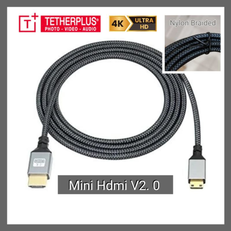 TetherPlus 3 Meter Kabel HDMI to Mini HDMI V2.0 UHD for Camcorder SLR camera