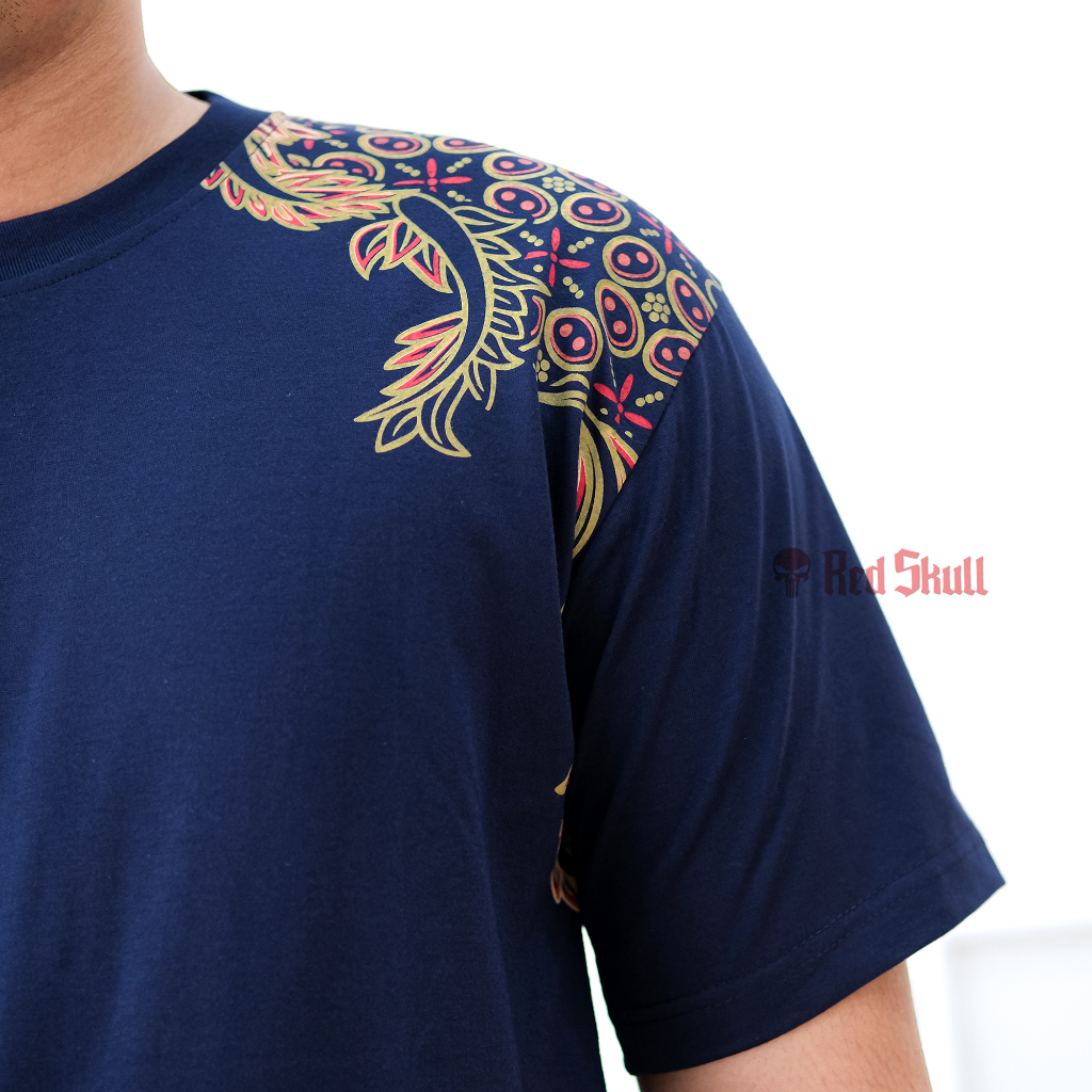 RED SKULL Kaos Oblong Pendek Katun Batik Kawung Bulat Unisex