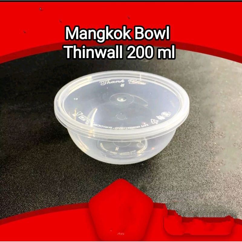 Thinwall Mangkok Plastik Bowl Bulat 200ml + tutup Isi 25 Pcs