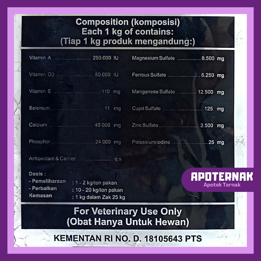 LAGANTOR MILKU 25 kg | Premix Peningkat Produksi Susu &amp; Pertumbuhan, Pengurang Stress Sapi Kambing Perah 1 kg | KALBE