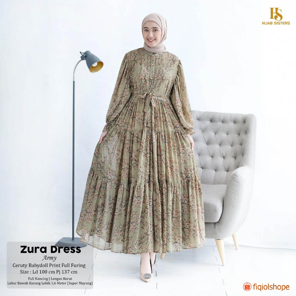 Zura Dress Gamis Ceruty Babydoll LD 100 By Hijab Sister's