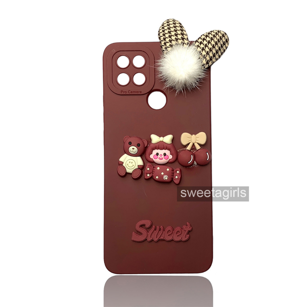 Softcase Bumper Candy dengan Pom pom untuk Oppo A15 / Oppo A15s ( Sama ) - Sweetacase.id - Casing Lucu - Kesing Cewek - Casing Lembut - Case Bening - Lucu - Gemoy